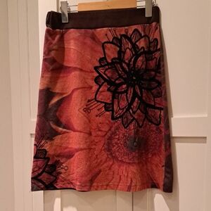065 - Smash Elegant Floral A-Line Skirt - Burnt Oranges, Reds, Browns With Black